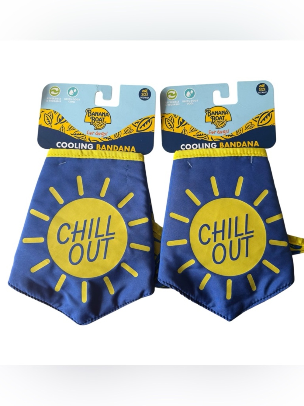 Banana Boat Blue & Yellow "Chill Out" Cooling Bandana for Dogs Qty 2